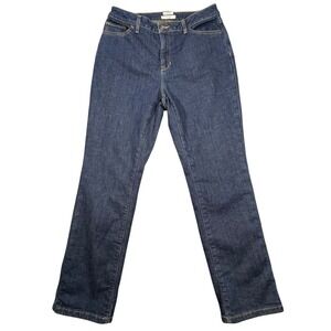 L.L.Bean Blue Classic Fit Dark Wash Straight Leg Flannel Lined Jeans Women 12